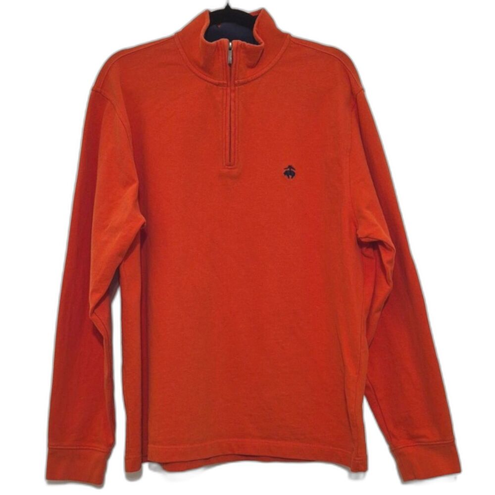 Brooks Brothers Men’s Large Orange 1/4 Zip Pullover Cotton Golden Fleece Logo